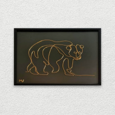 Urs, tablou sculptura din fir continuu de sarma placata cu aur,19×25 cm