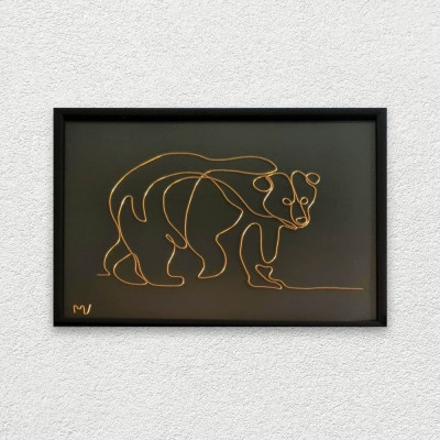 Urs, tablou sculptura din fir continuu de sarma placata cu aur,19&amp;times;25 cm foto