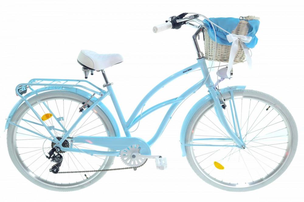 Bicicleta dama Cruiser cu cos rachita Davi® Bianca, Aluminiu, 7 viteze  Roata 28", 160-185 cm inaltime, Albastru | Okazii.ro