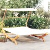 VidaXL Pat de exterior cu baldachin, crem, 165x203x138 cm, lemn masiv