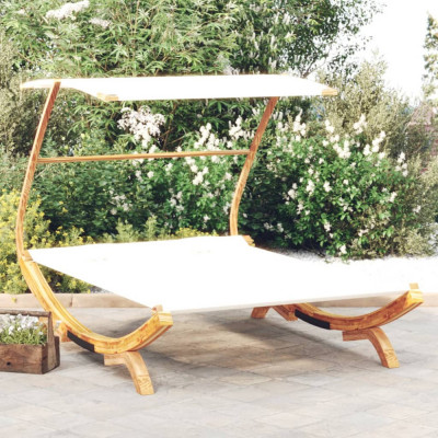 vidaXL Pat de exterior cu baldachin, crem, 165x203x138 cm, lemn masiv foto