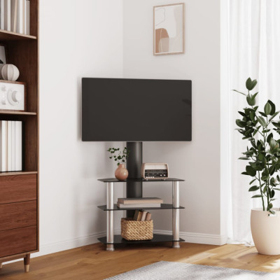 vidaXL Suport TV de colț 3 niveluri pentru 32-70 inchi, negru/argintiu foto