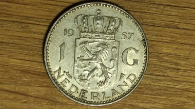 Olanda - argint - moneda de colectie - 1 gulden 1957 stare f buna, XF/XF+ foto