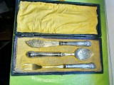 H132-Set cutie tacamuri antica speciala deserturi argintata marcata stil Baroc si naturalist- torturi- prajituri cca 1900 maxim interbelica stare F.B.