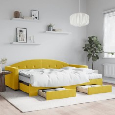 vidaXL Pat de zi cu extensie și sertare, galben, 80x200 cm, catifea foto