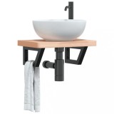 Raft Lavoar Montat pe Perete vidaXL, Lemn Fag Masiv &amp; Oțel, 50x35cm, Maro, Suport Negru, Mobilier Baie, Design Modern, 100kg