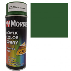 Spray vopsea verde frunza, RAL 6002, lucioasa, Morris, 400 ml, acrilica, cu uscare rapida, pentru suprafete din lemn, metal, aluminiu, sticla, piatra foto