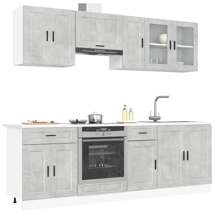 Gossi set dulapuri de bucatarie 8 piese &bdquo;kalmar&rdquo; gri beton lemn