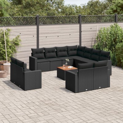 Gossi set canapele de gradina, 12 piese, cu perne, negru, poliratan foto