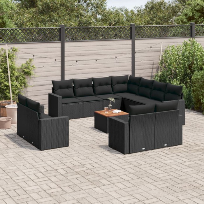 Gossi set canapele de gradina, 12 piese, cu perne, negru, poliratan