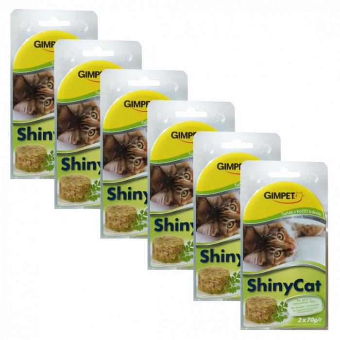 GimCat ShinyCat ton + iarba m&acirc;ței 12 x 70 g