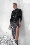Medicine rochie culoarea negru, midi, mulată