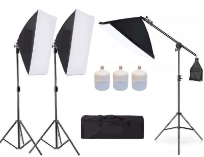 Kit de 3 softboxuri cu macara ajustabila, 3 trepiezi reglabili 200 cm, 3 becuri LED 50W, geanta de transport inclusa foto