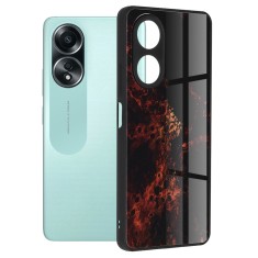 Husa telefon compatibila oppo a58 4g, glass spate din sticla securizata, red nebula foto