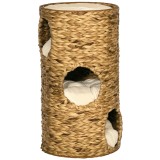 PawHut Loc de retragere pentru pisici cu 3 niveluri, 3 intrări, design boho, inclusiv pernă, 40 cm x 40 cm x 73 cm, maro deschis + crem | Aosom Romani