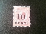 Timbru Suriname colonie olandeza 1898 supratipar 10 cent / 30c dantelura defecta dreapta, Nestampilat