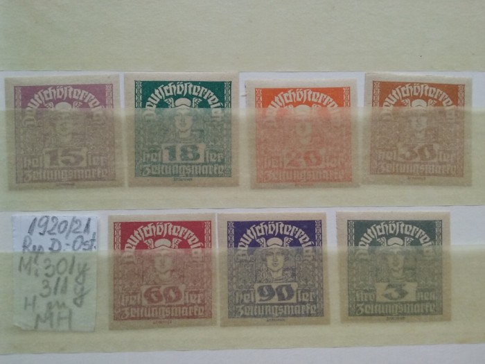 1920-1921- Austria-Rep.D.-Ost.-Mi301y-311y-nedant.-h.gri-c.set-MH