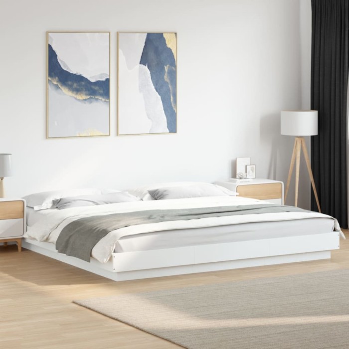 vidaXL Cadru de pat cu lumini LED, alb, 180x200 cm, lemn prelucrat