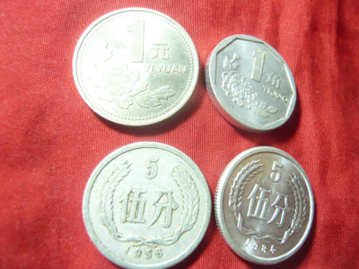 Lot 10 monede China 1956-1993 , 9 aluminiu +1 Ni , 7 cal.NC si 3cal. F.Buna foto