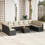 Set Canapea vidaXL 11 Piese cu Perne Răchită Poly Neagră, Canapea Grădină Două Locuri cu Spațiu de Stocare și Perne Răchită Poly Neagră
