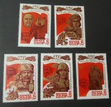 Seria Completă URSS 1985 - 40 Ani Victoria Al Doilea Război Mondial, Tancuri T-34, Partizani, Monumentul Berlin, 5v, MNH -A333