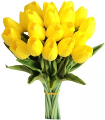 Set 10 Lalele Galbene Artificiale Din Matase, Buchet Pentru Decoratiuni, Lungime 35 cm foto