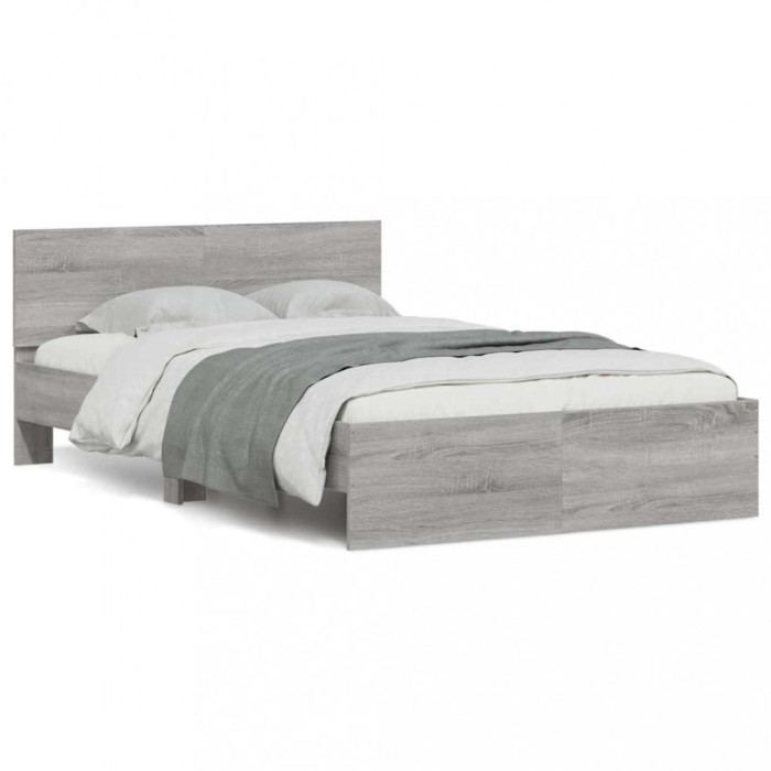 vidaXL Cadru de pat cu tăblie și LED, gri sonoma, 120x200 cm 3207621