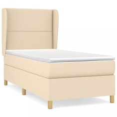 Pat box spring cu saltea, crem, 80x200 cm, textil foto