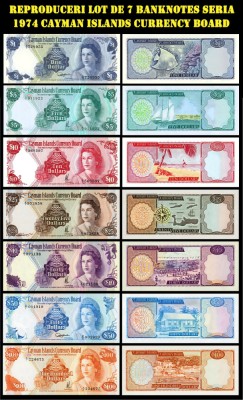 Reproduceri lot de 7 Banknotes seria 1974 Cayman Islands foto