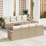 VidaXL Set Canapea Grădină 9 pcs Bej, alb mare Ratan, Poliester