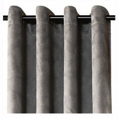 Draperie Pufo Gray cu modele si inele metalice, 140 x 260 cm, gri foto