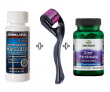 Minoxidil Kirkland 5%, 1 Luna Aplicare +Dermaroller + Zinc Picolinate, 22 mg, Anti-cadere