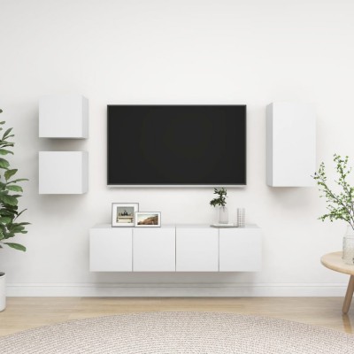 Gossi set dulapuri tv, 5 piese, alb, lemn prelucrat foto