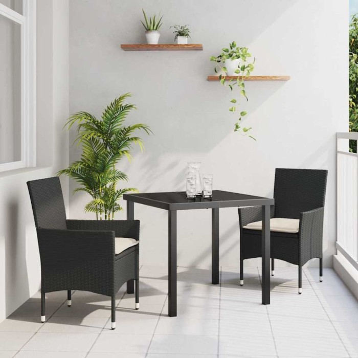 vidaXL Set de masă pentru grădină cu pernă 3 pcs Negru Rattan poli 3379765