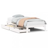 Cumpara ieftin Cadru Pat cu Sertare Alb 100x200 cm Lemn Masiv Pin