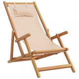 Scaun pliant bej, lemn masiv de eucalipt si material textil