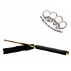 Set Autoaparare: Baston Telescopic Auriu 65cm + Box Pumnal Craniu Argintiu, Otel, Husa Curea