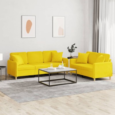 vidaXL Set de canapele cu perne, 2 piese, galben deschis, textil foto