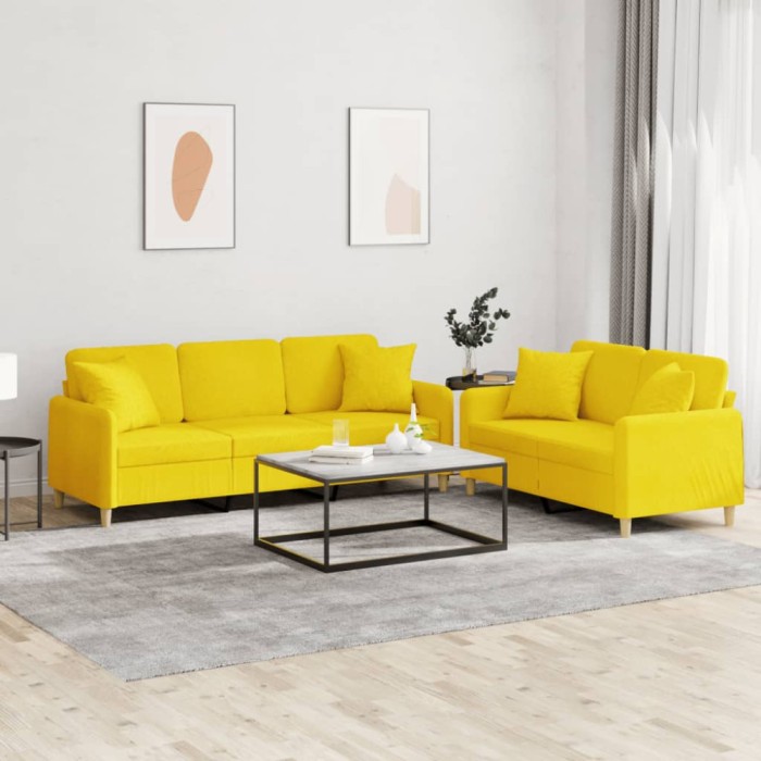 vidaXL Set de canapele cu perne, 2 piese, galben deschis, textil