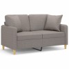 Canapea cu 2 locuri cu pernute, gri taupe, 120 cm, textil