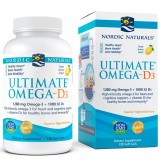 Nordic Naturals Ultimate Omega cu vitamina D3 120 capsule moi aromă de lăm&acirc;ie