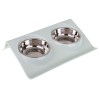 Set 2 Castroane Metalice cu Suport Plastic, Hranire Animale Companie, Caini si Pisici, 38x25x8cm, Inox