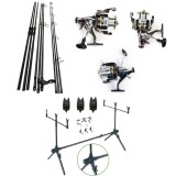 Set 3 Lansete 3, 60m, 3 Segm+3 Mulinete G65 cu Baitrunner+Rod Pod+Senzori