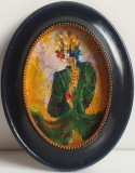TABLOU NOU MODERN,&quot;GREEN DAY&quot;, pictura ulei, rama ovala, pictor roman, Portrete, Impresionism