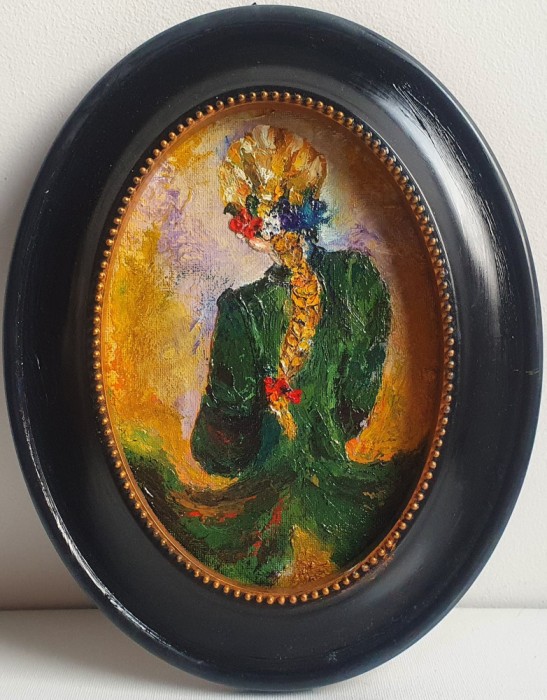 TABLOU NOU MODERN,&quot;GREEN DAY&quot;, pictura ulei, rama ovala, pictor roman