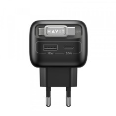 Incarcator Retea Cu Cablu USB-C HAVIT UC251, 35W, 3A, 1 x USB-A - 1 x USB-C, Negru Gri