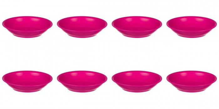 Set farfurii 8 piese, farfurii adanci, plastic, fucsia, diametru 18 cm