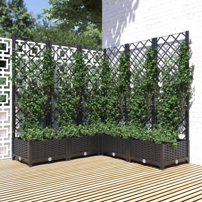 vidaXL Jardinieră de grădină cu spalier, negru, 120x120x121,5 cm, PP foto