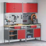 VidaXL Set banc de lucru, 8 piese, roșu, oțel
