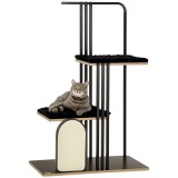 PawHut Copac de joacă, Design industrial, 2 platforme, 2 perne de odihnă, Placă de zg&acirc;riere, Cadru din oțel, negru, 85 x 48 x 128 cm | Aosom Romania